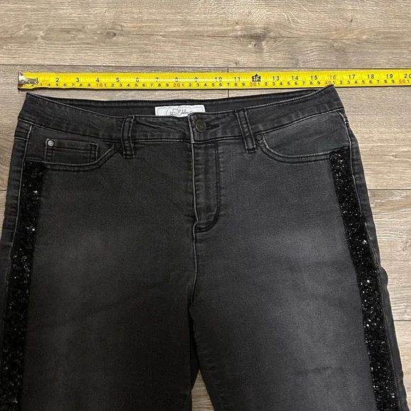 Libby Edelman Black Straight Leg Jeans with Sequin Trim - Picture 9 of 13